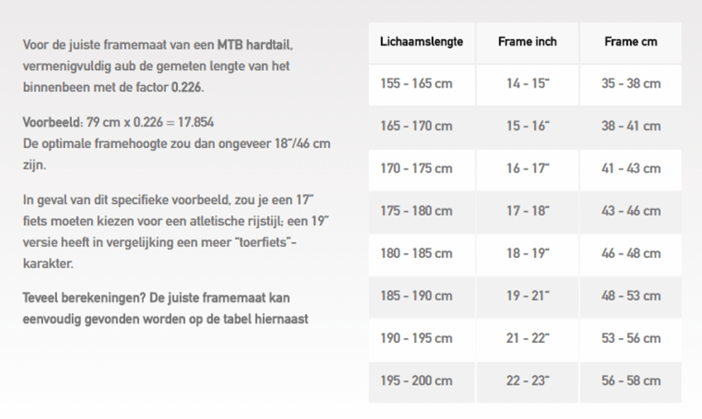 ht mtb framemaat